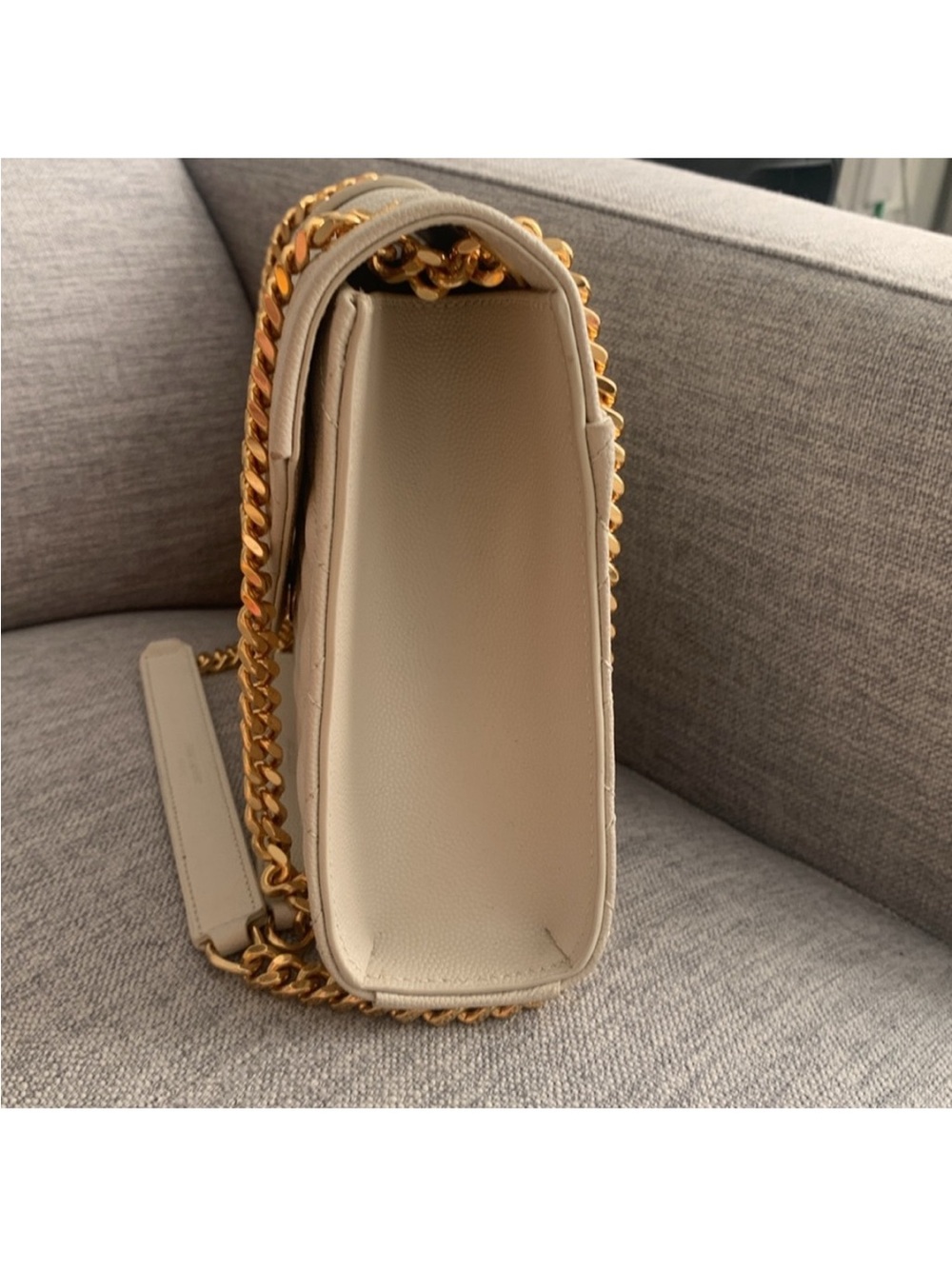 Authentic Saint Laurent Cream Quilted Leather Shoulder Bag with Gold Hardware - Picture 8 of 12
